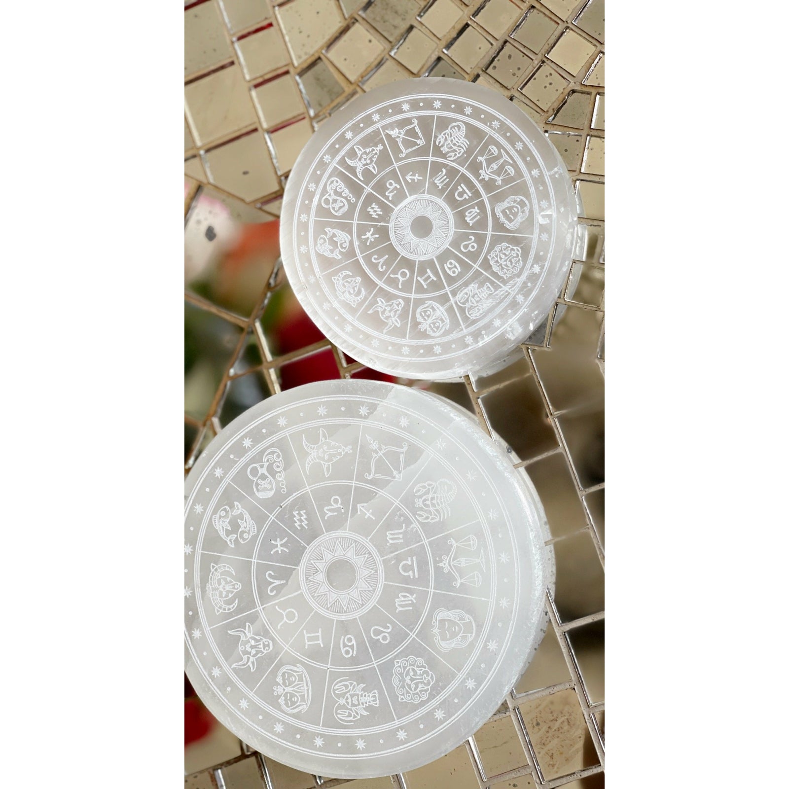 Gray Zodiac Round Selenite Charging Plate