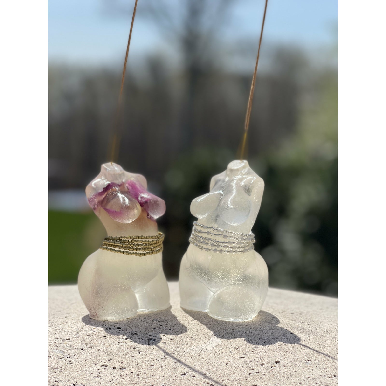 Gray Waist Bead Resin Goddess incense holder